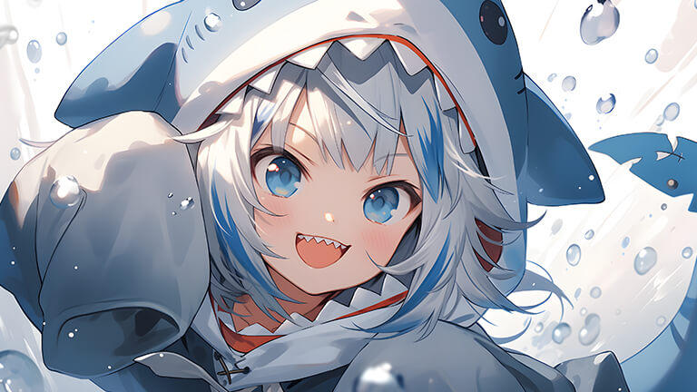 cute anime girl in shark costume desktop wallpaper cover