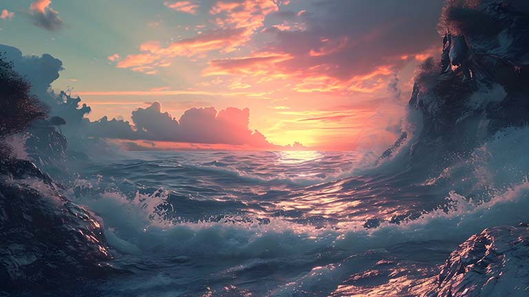 Suave puesta de sol ondulada naturaleza del mar estética cubierta de fondo de escritorio