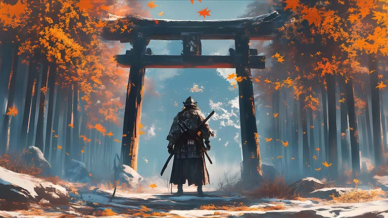 Ghost of Tsushima Torii Gate Samurai Portada de fondo de escritorio