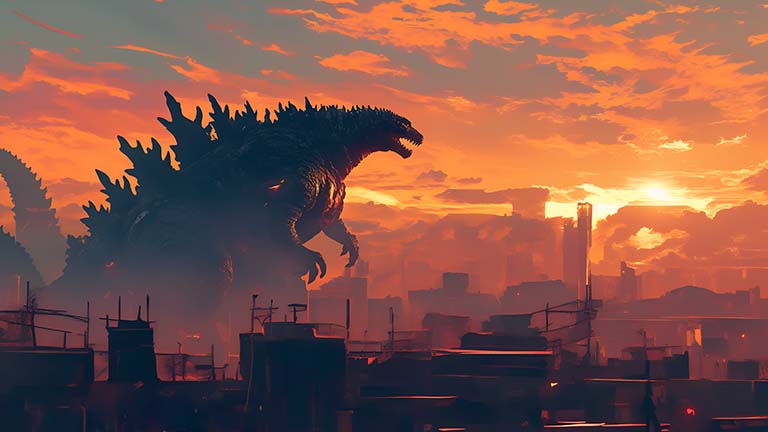 Godzilla City Sunset Cubierta de fondo de escritorio