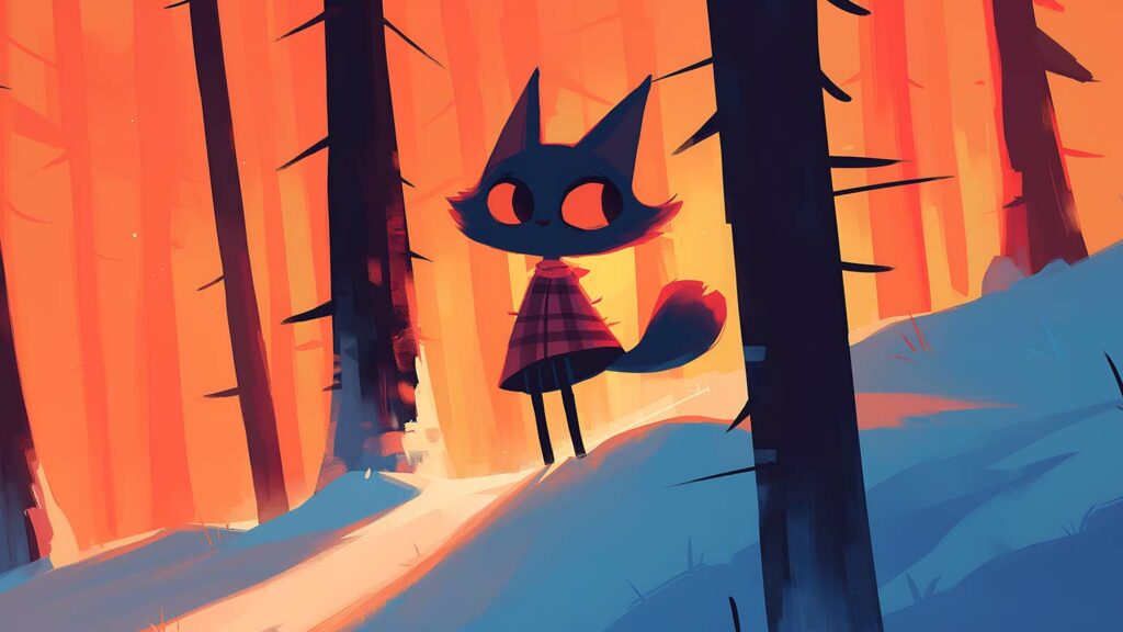 Cute Kitty Winter Forest 4K Wallpaper - Cozy Desktop Scene