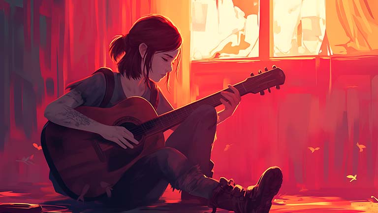 Last of Us Ellie Red Guitar Portada de fondo de escritorio