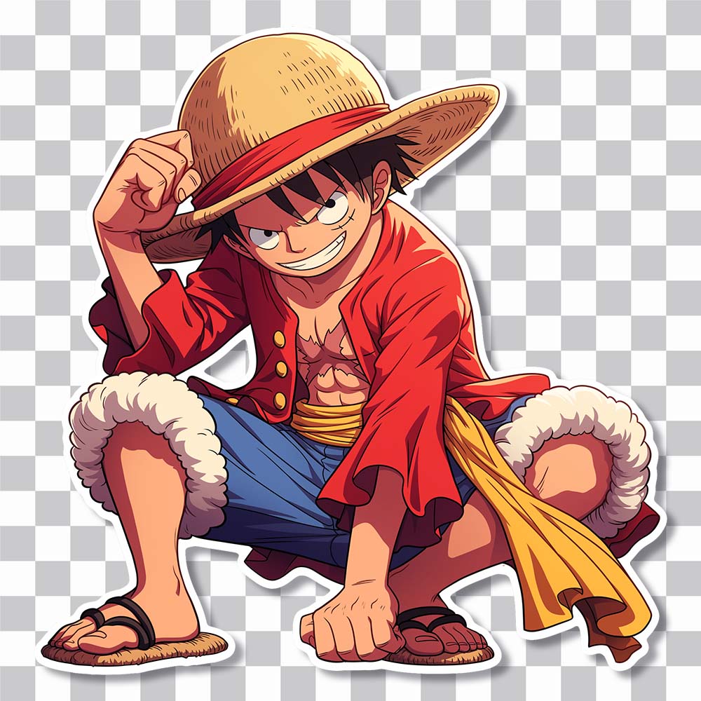 One Piece Monkey D Luffy Squatted Down Cubierta de pegatina