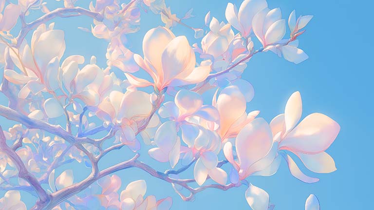 spring blossoms pastel blue aesthetic desktop wallpaper cover