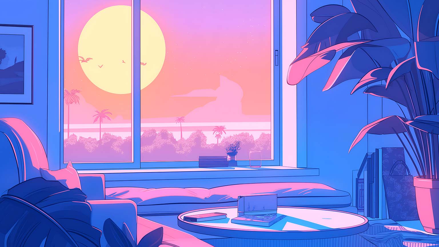 Sunset Window LoFi Aesthetic Desktop Wallpaper - LoFi Wallpaper