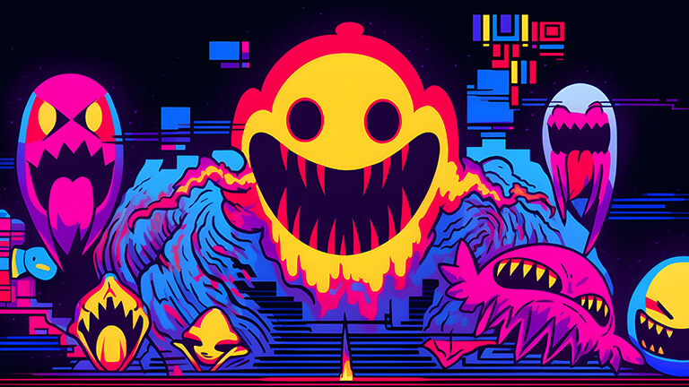 trippy monsters dark desktop wallpaper cover