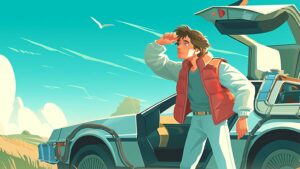 Back to the Future Marty McFly with Car Desktop Wallpaper 4K