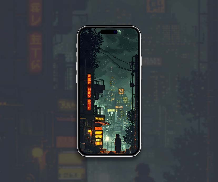 Colección de fondos de pantalla de píxeles nocturnos de paisaje urbano cyberpunk