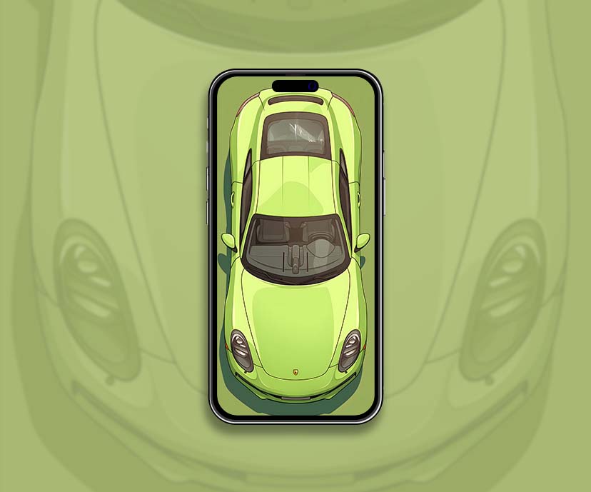Collection de papiers peints Porsche vert vue de dessus
