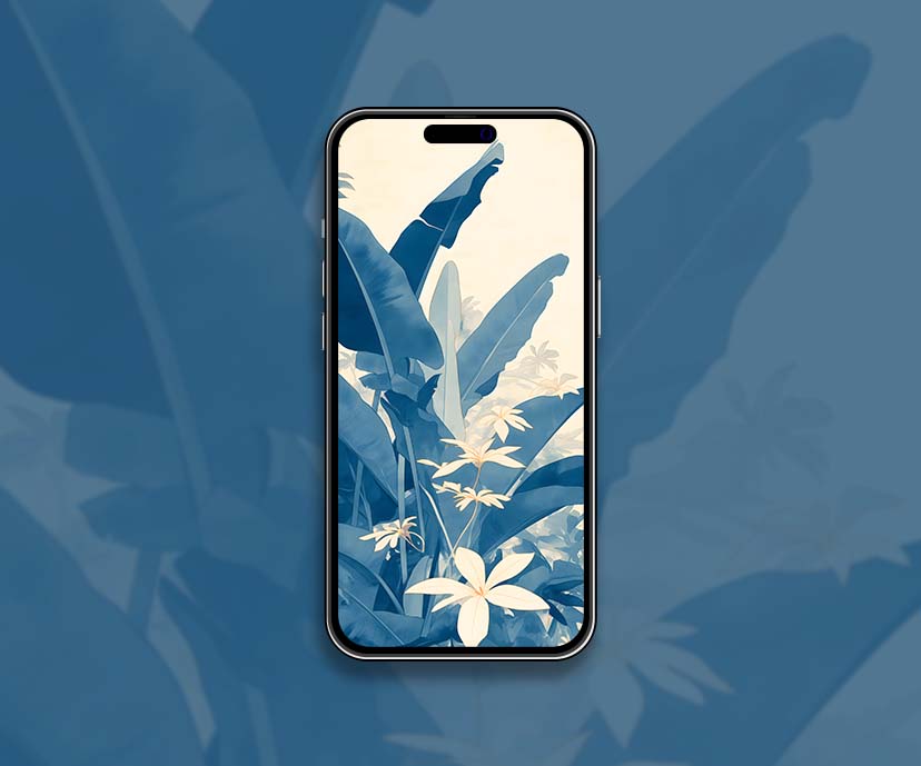 Collection de fonds d’écran d’art bleus de feuilles tropicales