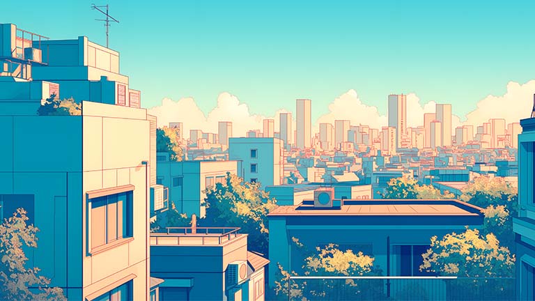 aesthetic cityscape morning view desktop wallpaper cover