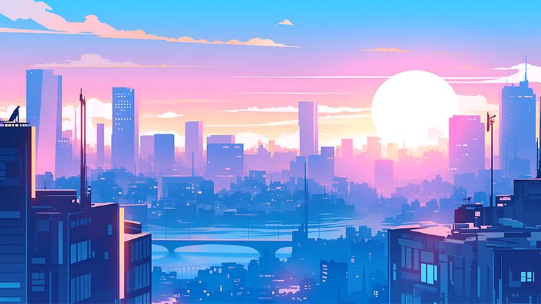 aesthetic cityscape sunrise desktop wallpaper cover