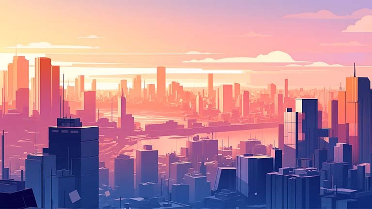 aesthetic cityscape sunset horizon desktop wallpaper cover