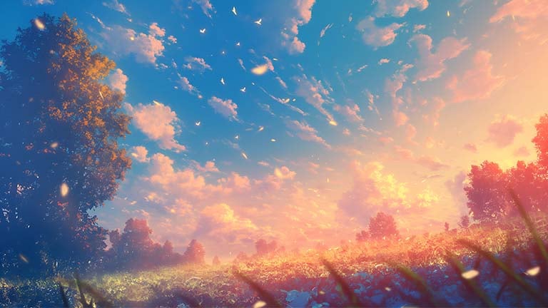 aesthetic sunset field desktop wallpaper cover
