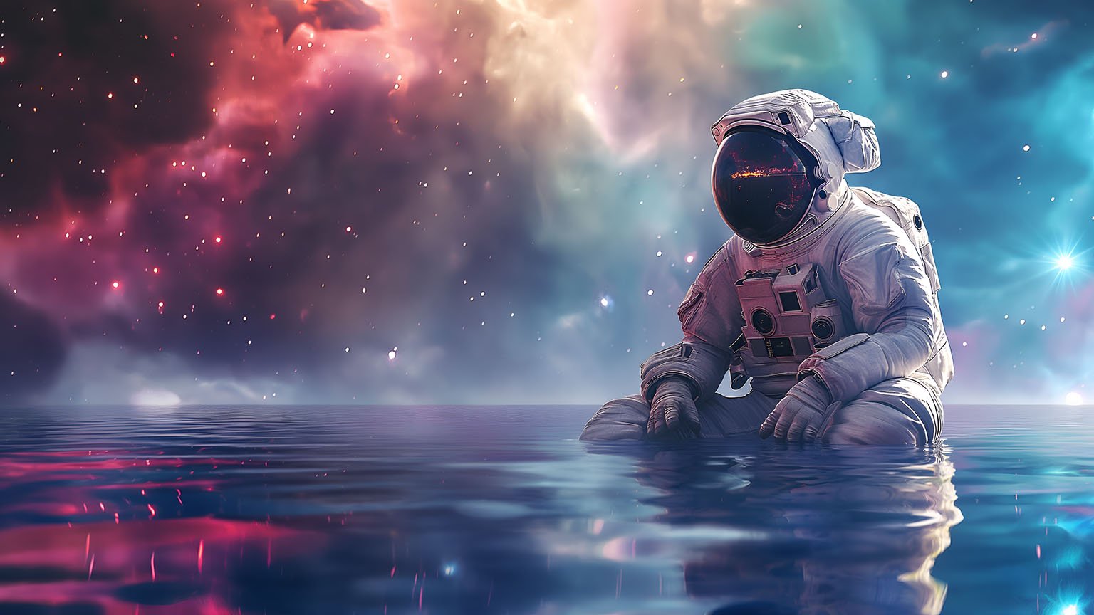 Astronaut Galaxy Sea Desktop Wallpaper - Download in HD & 4K