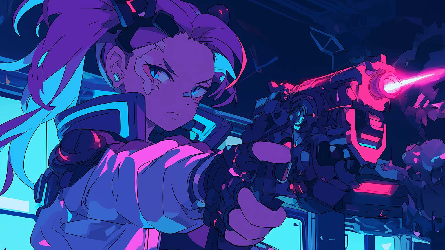 Cyberpunk Girl with Gun Desktop Wallpaper - Cyberpunk Wallpaper
