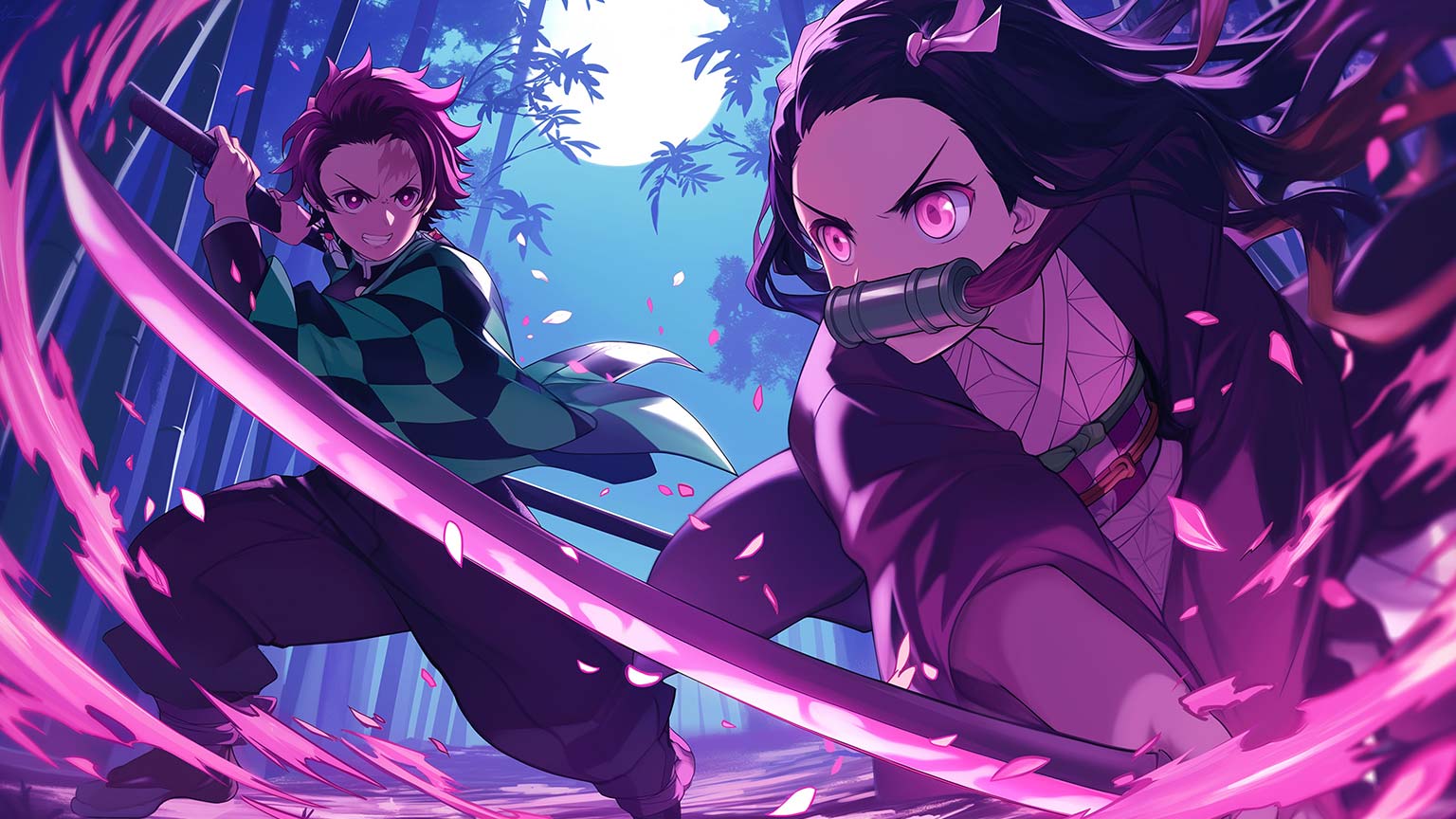 Demon Slayer Tanjiro Nezuko Fighting Desktop Wallpaper in 4K