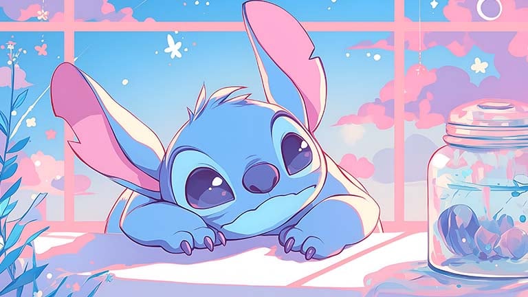 disney stitch cute aesthetic desktop wallpaper cover