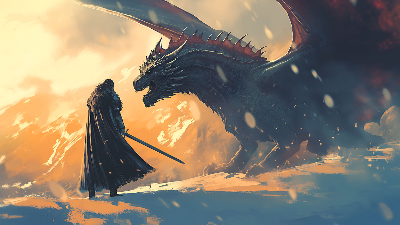 game of thrones-wallpaper Jon Snow Dragon Epic Battle Game of Thrones Wallpaper - 4K