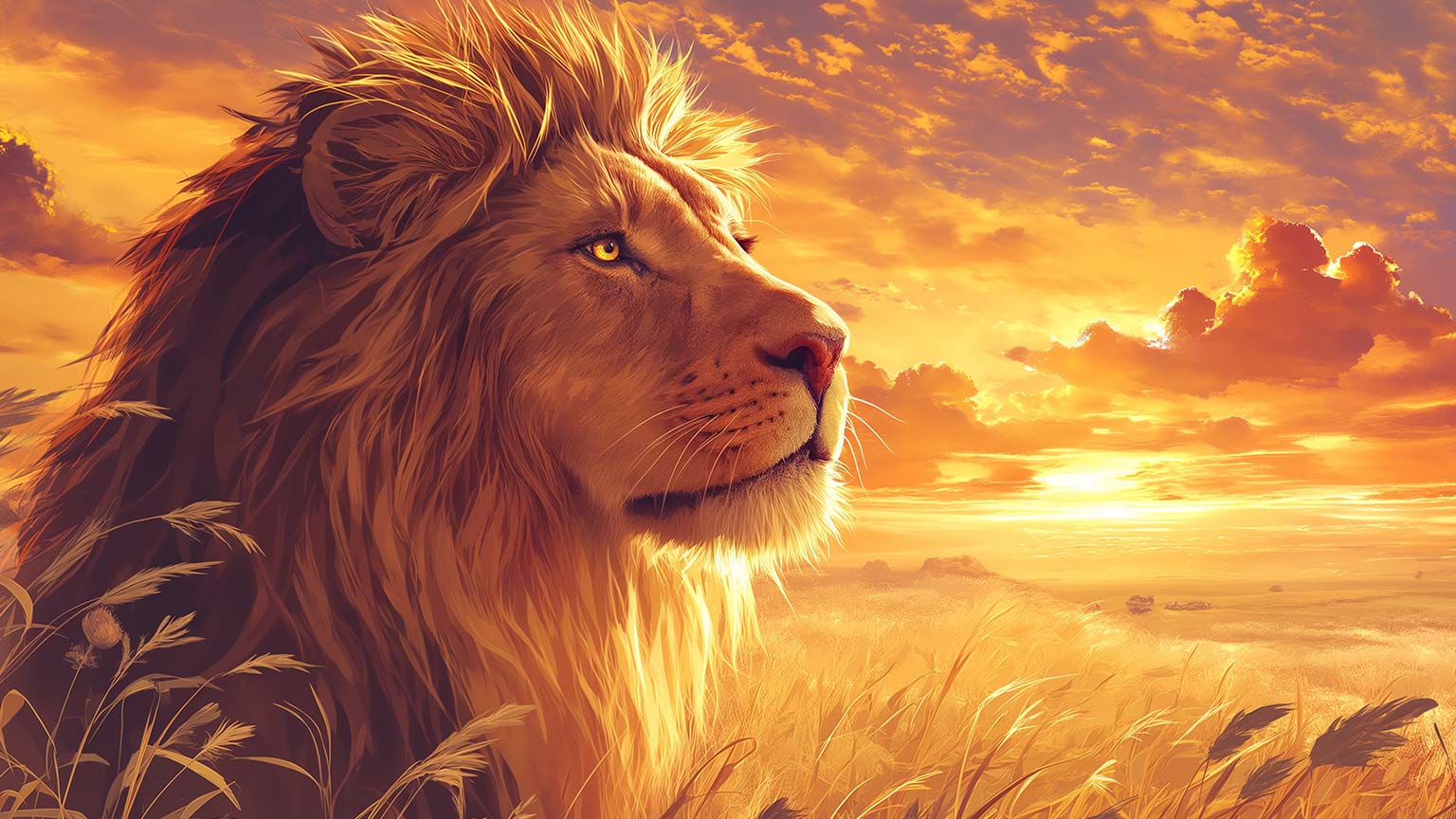 Majestic Lion Sunset Desktop Wallpaper - Lion Sunset Wallpaper 4k