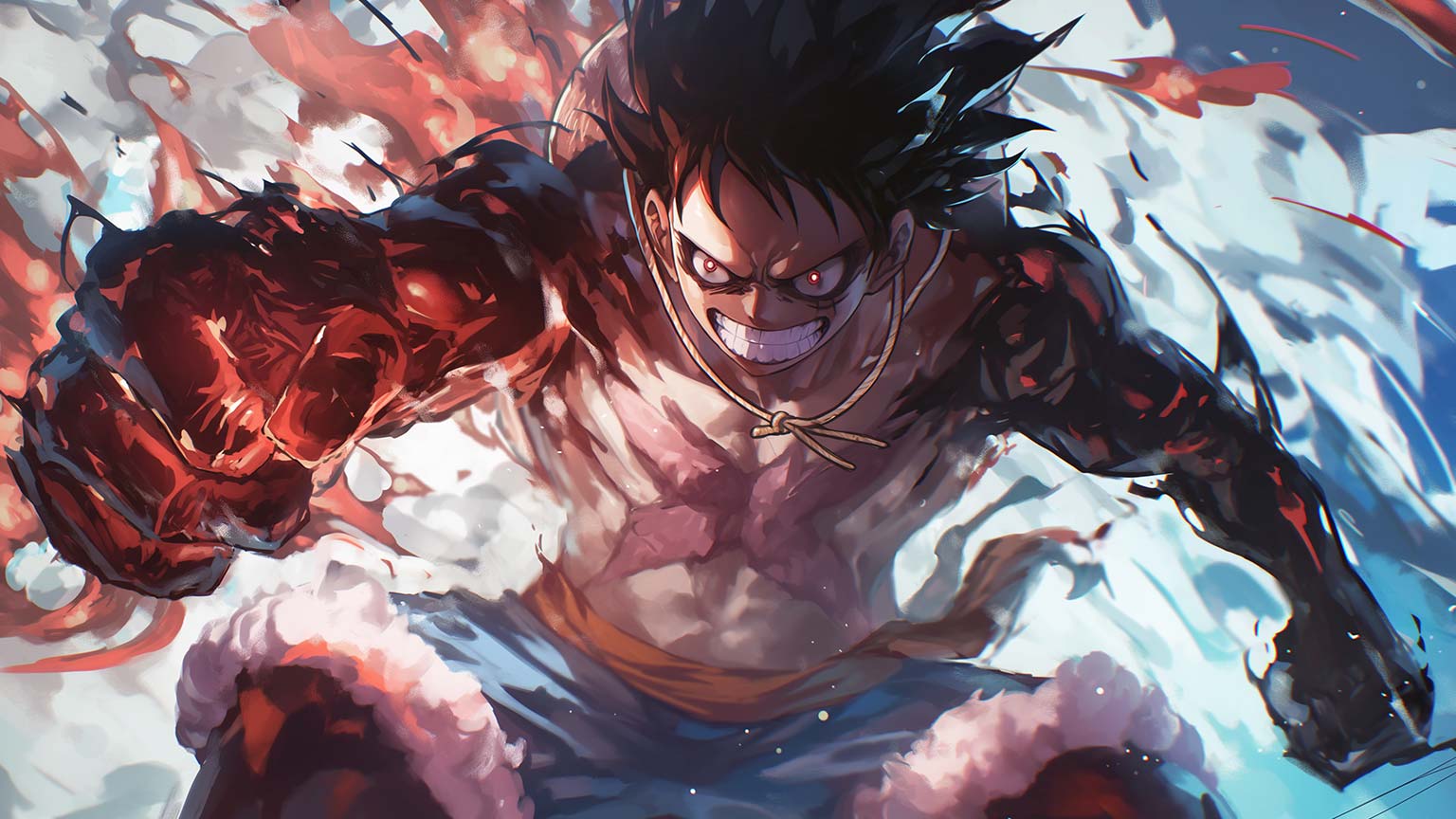 One Piece Luffy Battle Intense Desktop Wallpaper - Anime Wallpaper