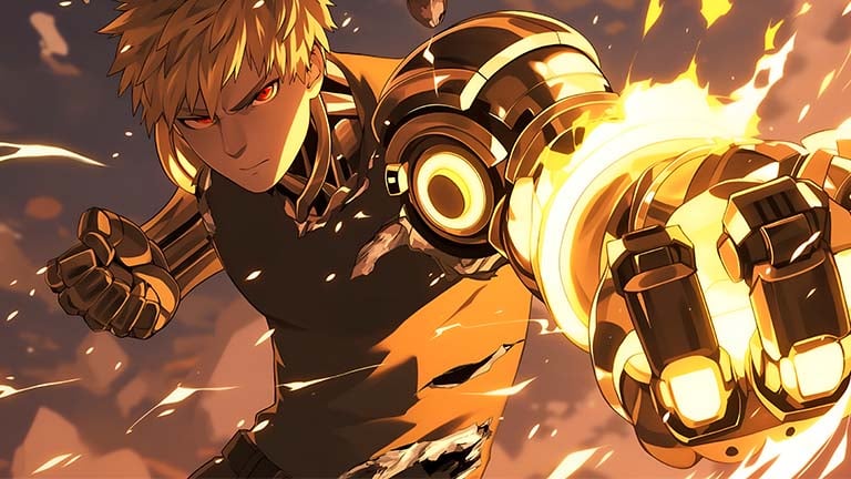 One Punch Man Genos Cyborg Fist Desktop Wallpaper - 4K