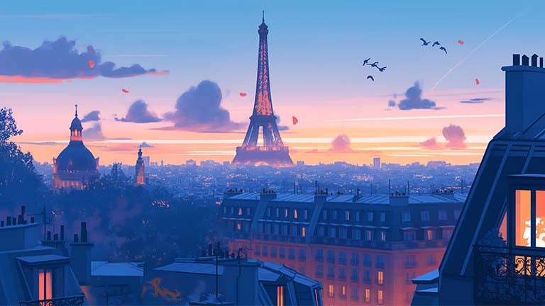 paris eiffel tower sunset desktop wallpaper cover