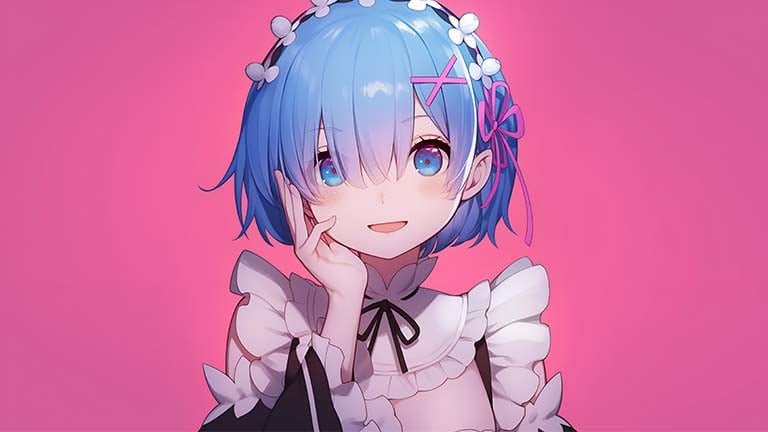 rem re zero pink background desktop wallpaper cover