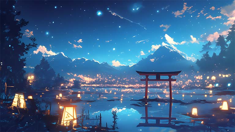 starry night lanterns asia desktop wallpaper cover