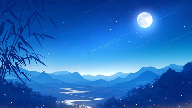 starry night mountain asia desktop wallpaper cover
