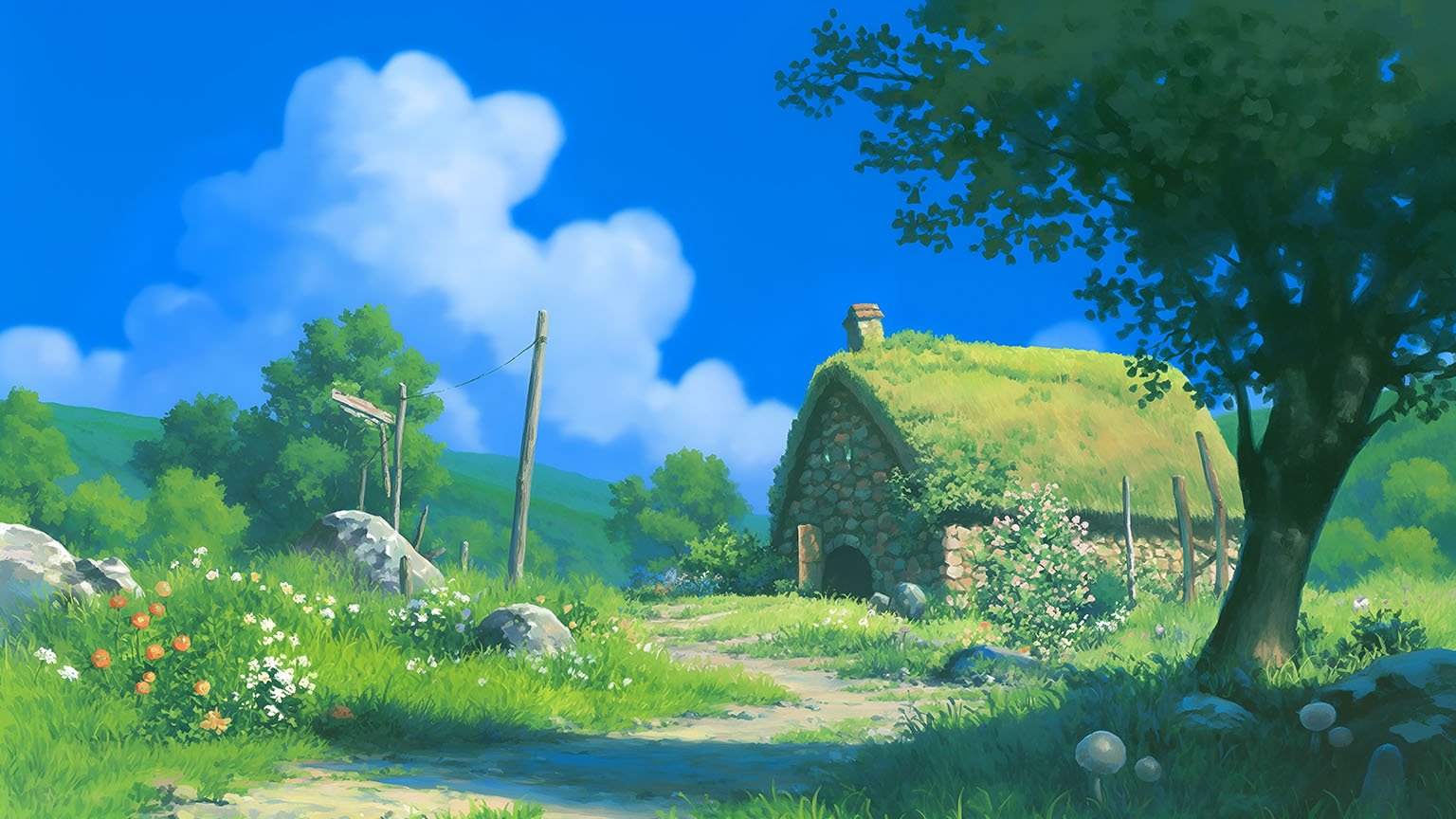 Studio Ghibli Stone Cottage Wallpaper - Download in HD & 4K