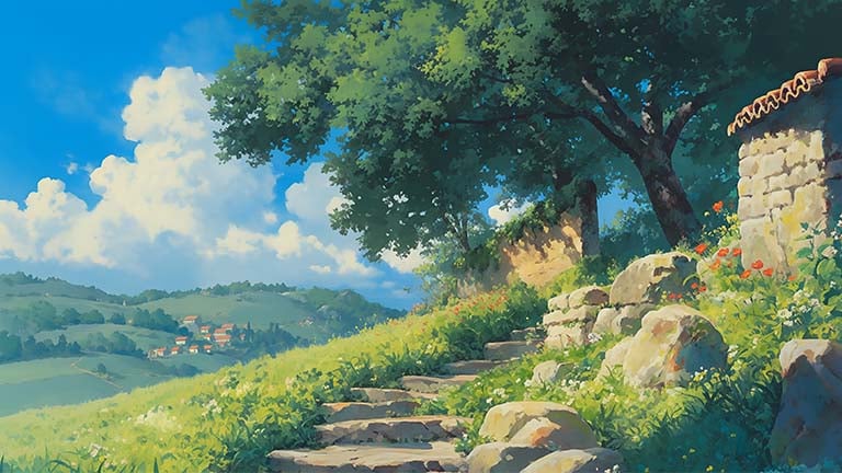 Studio Ghibli Stone Path Desktop Wallpaper - Download in HD & 4K