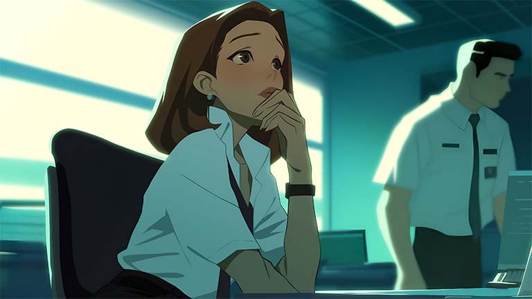 x files thoughtful woman office desktop wallpaper cover