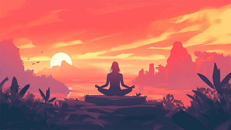 Yoga Meditation Sunset Scene Desktop Wallpaper - Download in 4K