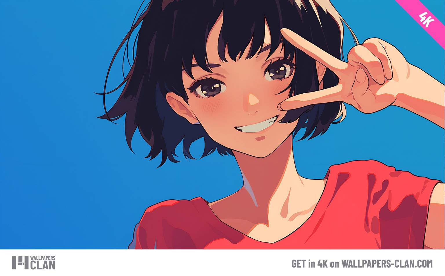 Anime Girl Peace Sign Smile Desktop Wallpaper - Download in 4K