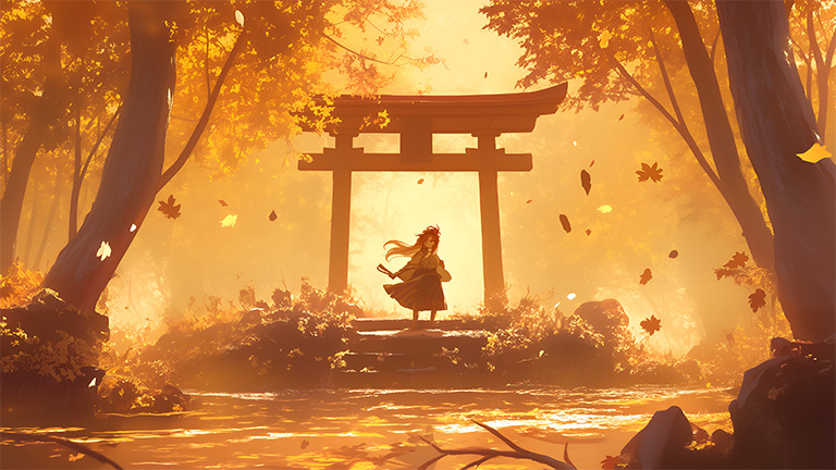autumn japanese gate anime desktop wallpaper cover