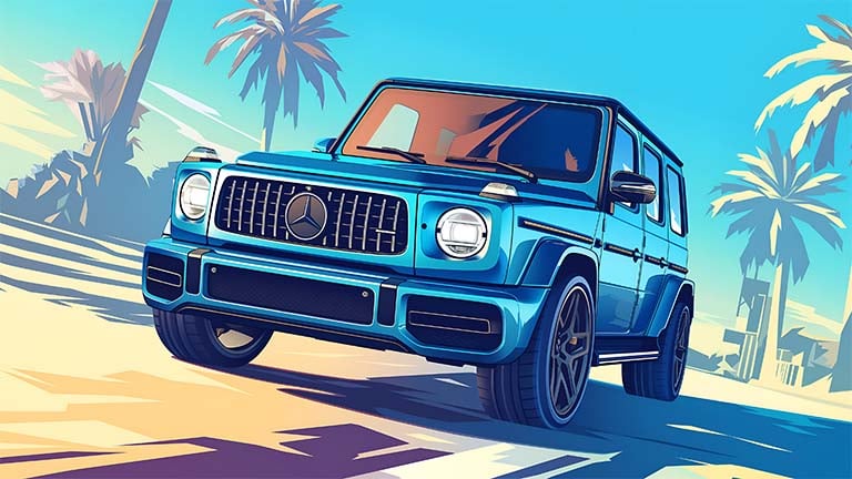 blue mercedes amg g63 palms desktop wallpaper cover
