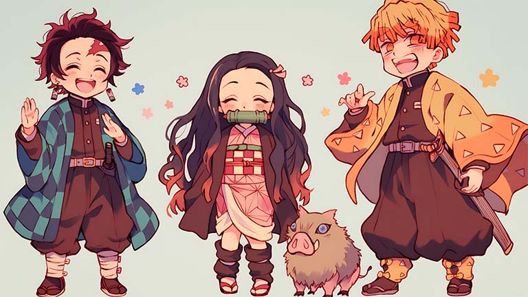 chibi demon slayer tanjiro nezuko zenitsu funny desktop wallpaper cover