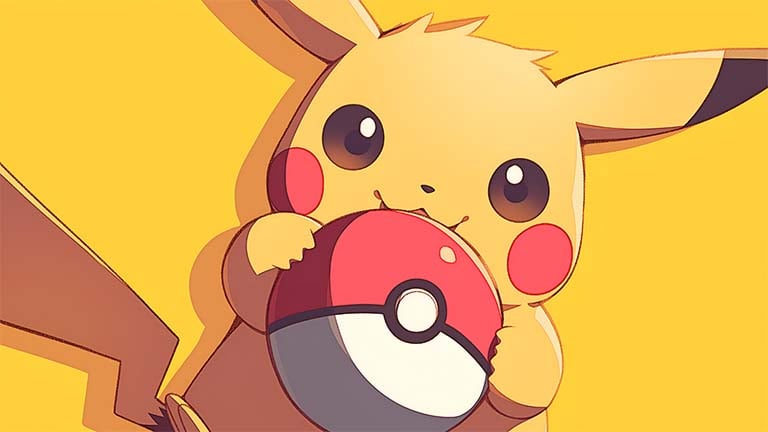 cute pikachu holding pokeball desktop wallpaper cover