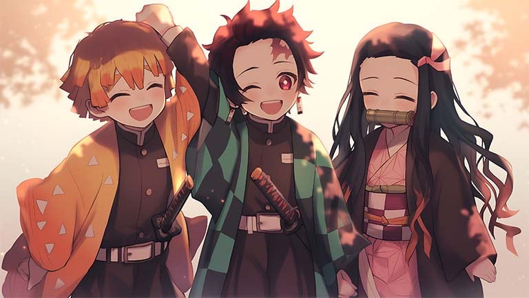 demon slayer friends anime desktop wallpaper cover