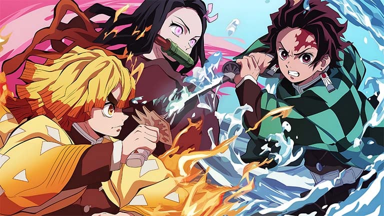 demon slayer zenitsu tanjiro nezuko battle desktop wallpaper cover