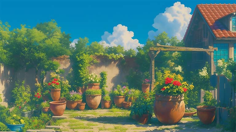ghibli charming garden desktop wallpaper cover