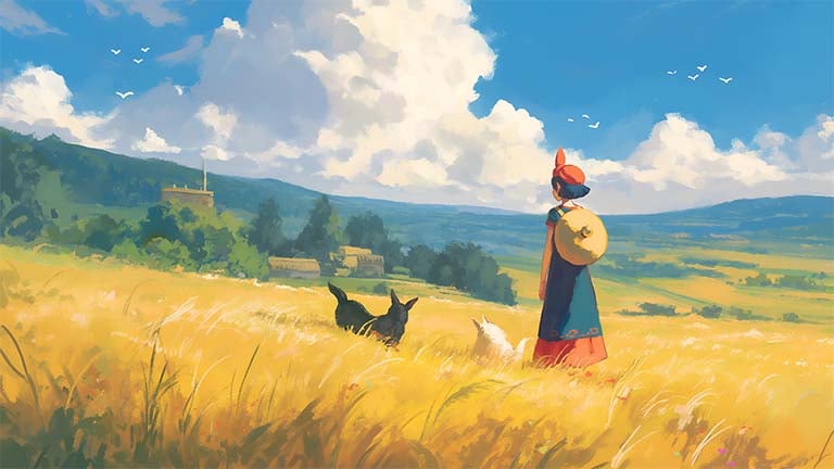 ghibli countryside landscape pc wallpaper cover