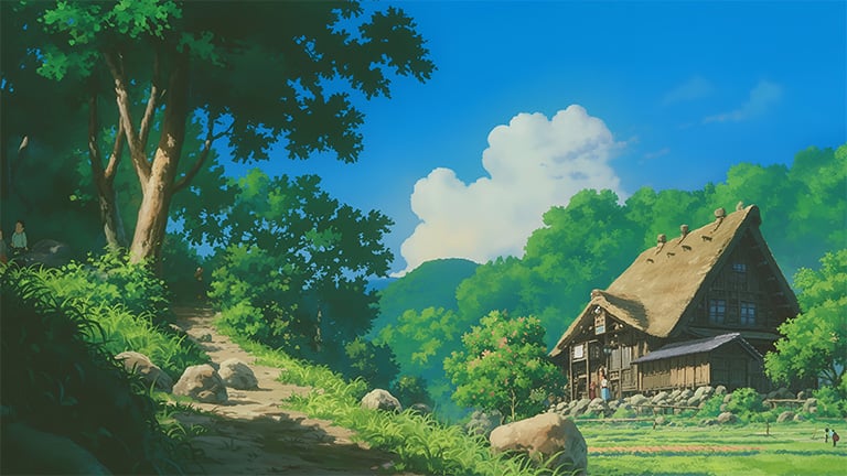 ghibli inspired cottage desktop wallpaper cover