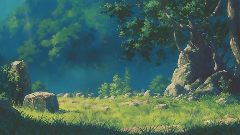 ghibli inspired forest desktop wallpaper cover