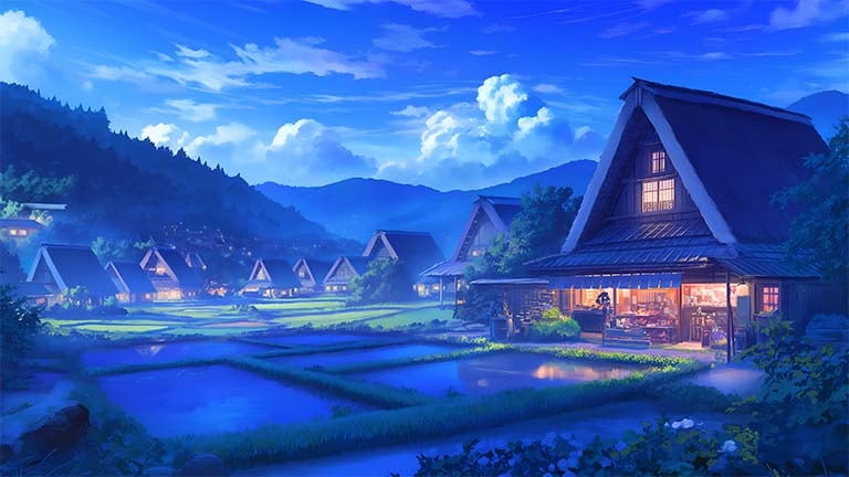 ghibli inspired night village desktop wallpaper cover