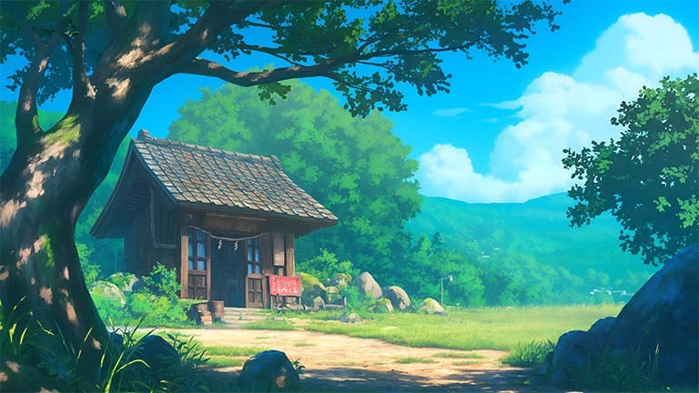 ghibli rustic cabin desktop wallpaper cover