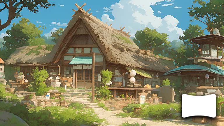 ghibli rustic thatched cottage ultrawide wallpaper cover