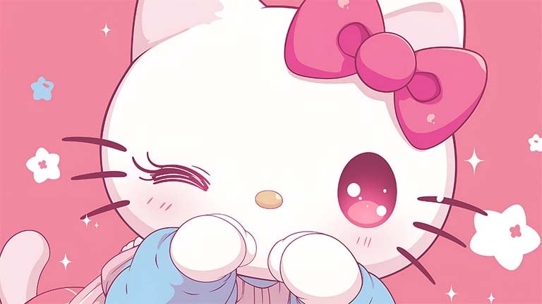 hello kitty pink winking desktop wallpaper cover