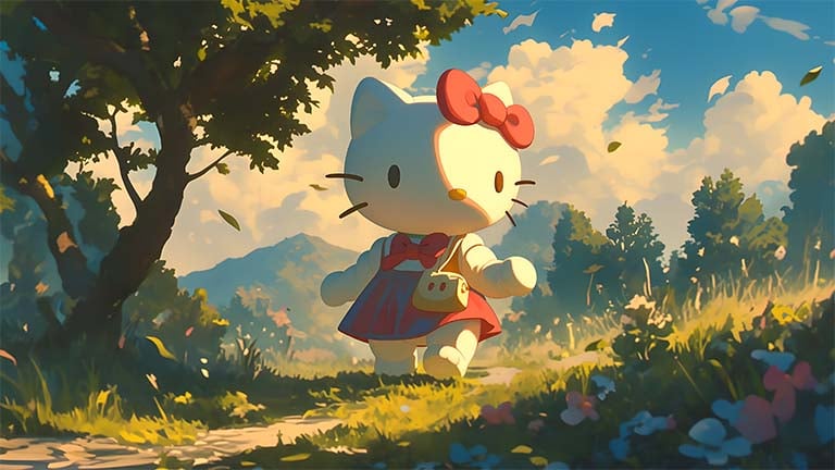 hello kitty walking desktop wallpaper cover